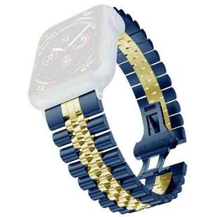 Women Five Beads Stainless Steel Watch Band Width: 20mm For Apple Watch Ultra 49mm / Series 8&7 45mm / SE 2&6&SE&5&4 44mm / 3&2&1 42mm(Blue + Gold)