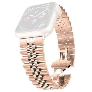 Women Five Beads Stainless Steel Watch Band Width: 20mm For Apple Watch Series 8&7 41mm / SE 2&6&SE&5&4 40mm / 3&2&1 38mm(Rose Gold)