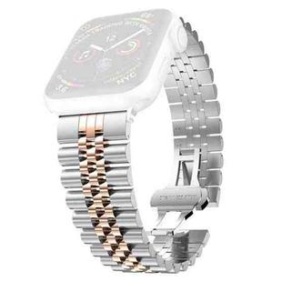 Women Five Beads Stainless Steel Watch Band Width: 20mm For Apple Watch Series 9&8&7 41mm / SE 3&SE 2&6&SE&5&4 40mm / 3&2&1 38mm(Silver + Rose Gold)