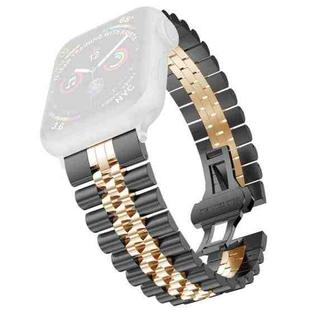 Women Five Beads Stainless Steel Watch Band Width: 20mm For Apple Watch Series 8&7 41mm / SE 2&6&SE&5&4 40mm / 3&2&1 38mm(Black + Rose Gold)