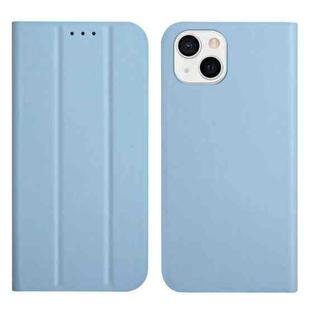 For iPhone 13 mini 3-Folding Ultrathin Skin Feel Magnetic Solid Color Horizontal Flip Leather Case with Holder (Sky Blue)