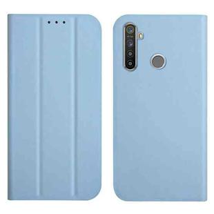 For OPPO Realme 6 / 6i 3-Folding Ultrathin Skin Feel Magnetic Solid Color Horizontal Flip Leather Case with Holder(Sky Blue)