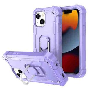 For iPhone 13 mini PC + Rubber 3-layers Shockproof Protective Case with Rotating Holder (Purple)