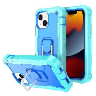 For iPhone 13 PC + Rubber 3-layers Shockproof Protective Case with Rotating Holder(Mint Green + Blue)