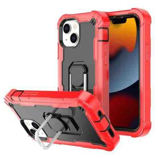 For iPhone 13 PC + Rubber 3-layers Shockproof Protective Case with Rotating Holder(Red + Black)
