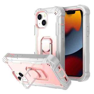 For iPhone 13 PC + Rubber 3-layers Shockproof Protective Case with Rotating Holder(Grey White + Rose Gold)