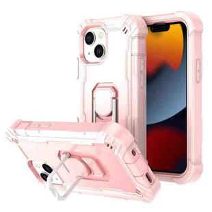 For iPhone 13 PC + Rubber 3-layers Shockproof Protective Case with Rotating Holder(Rose Gold)