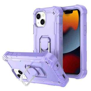 For iPhone 13 PC + Rubber 3-layers Shockproof Protective Case with Rotating Holder(Purple)