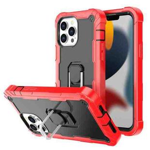 For iPhone 13 Pro Max PC + Rubber 3-layers Shockproof Protective Case with Rotating Holder (Red + Black)