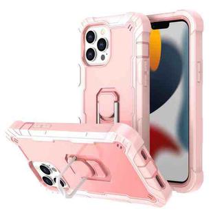 For iPhone 13 Pro Max PC + Rubber 3-layers Shockproof Protective Case with Rotating Holder (Rose Gold)