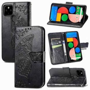 Butterfly Love Flowers Embossed Horizontal Flip Leather Case with Holder & Card Slots & Wallet & Lanyard For Google Pixel 5A 5G(Black)