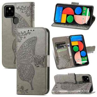 Butterfly Love Flowers Embossed Horizontal Flip Leather Case with Holder & Card Slots & Wallet & Lanyard For Google Pixel 5A 5G(Gray)