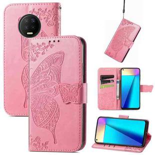 Butterfly Love Flowers Embossed Horizontal Flip Leather Case with Holder & Card Slots & Wallet & Lanyard For Infinix Note 7(Pink)