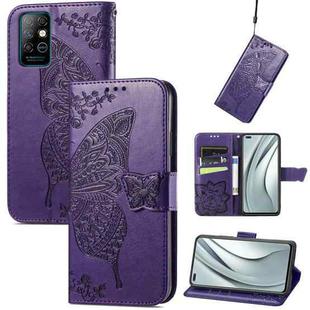 Butterfly Love Flowers Embossed Horizontal Flip Leather Case with Holder & Card Slots & Wallet & Lanyard For Infinix Note 8(Dark Purple)