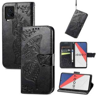 Butterfly Love Flowers Embossed Horizontal Flip Leather Case with Holder & Card Slots & Wallet & Lanyard For vivo IQOO 7(Black)
