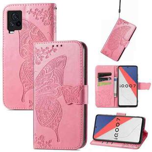 Butterfly Love Flowers Embossed Horizontal Flip Leather Case with Holder & Card Slots & Wallet & Lanyard For vivo IQOO 7(Pink)