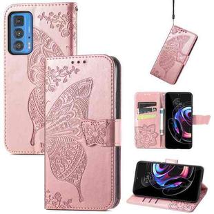 Butterfly Love Flowers Embossed Horizontal Flip Leather Case with Holder & Card Slots & Wallet & Lanyard For Motorola Edge 20 Pro(Rose Gold)