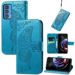 Butterfly Love Flowers Embossed Horizontal Flip Leather Case with Holder & Card Slots & Wallet & Lanyard For Motorola Edge 20 Pro(Blue)