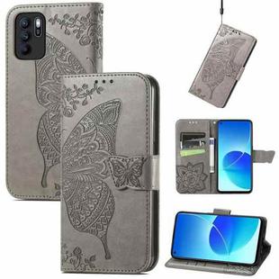 Butterfly Love Flowers Embossed Horizontal Flip Leather Case with Holder & Card Slots & Wallet & Lanyard For OPPO Reno 6Z(Gray)