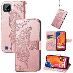 Butterfly Love Flowers Embossed Horizontal Flip Leather Case with Holder & Card Slots & Wallet & Lanyard For OPPO Realme C20(Rose Gold)