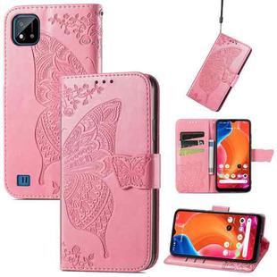 Butterfly Love Flowers Embossed Horizontal Flip Leather Case with Holder & Card Slots & Wallet & Lanyard For OPPO Realme C20(Pink)