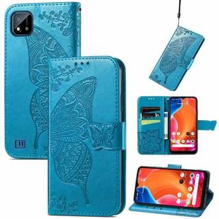 Butterfly Love Flowers Embossed Horizontal Flip Leather Case with Holder & Card Slots & Wallet & Lanyard For OPPO Realme C20(Blue)
