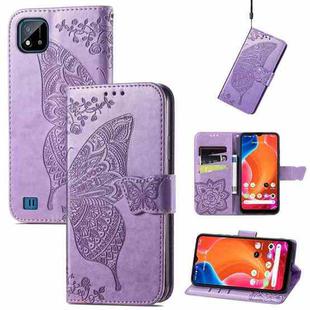 Butterfly Love Flowers Embossed Horizontal Flip Leather Case with Holder & Card Slots & Wallet & Lanyard For OPPO Realme C20(Light Purple)