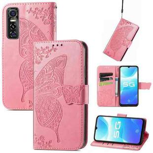 Butterfly Love Flowers Embossed Horizontal Flip Leather Case with Holder & Card Slots & Wallet & Lanyard For vivo S7e(Pink)