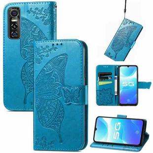 Butterfly Love Flowers Embossed Horizontal Flip Leather Case with Holder & Card Slots & Wallet & Lanyard For vivo S7e(Blue)