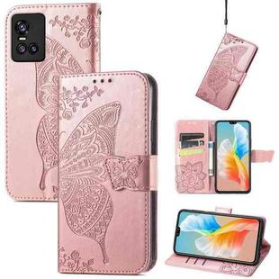 Butterfly Love Flowers Embossed Horizontal Flip Leather Case with Holder & Card Slots & Wallet & Lanyard For vivo S10 / S10 Pro(Rose Gold)