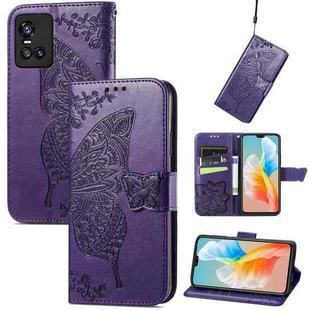 Butterfly Love Flowers Embossed Horizontal Flip Leather Case with Holder & Card Slots & Wallet & Lanyard For vivo S10 / S10 Pro(Dark Purple)
