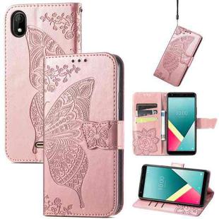 Butterfly Love Flowers Embossed Horizontal Flip Leather Case with Holder & Card Slots & Wallet & Lanyard For Wiko Y61(Rose Gold)