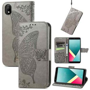 Butterfly Love Flowers Embossed Horizontal Flip Leather Case with Holder & Card Slots & Wallet & Lanyard For Wiko Y61(Gray)