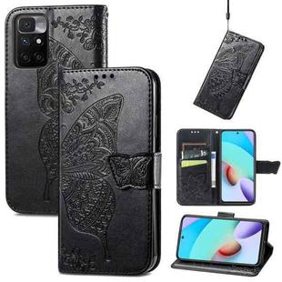 Butterfly Love Flowers Embossed Horizontal Flip Leather Case with Holder & Card Slots & Wallet & Lanyard For Xiaomi Redmi 10(Black)