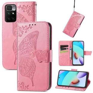 Butterfly Love Flowers Embossed Horizontal Flip Leather Case with Holder & Card Slots & Wallet & Lanyard For Xiaomi Redmi 10(Pink)