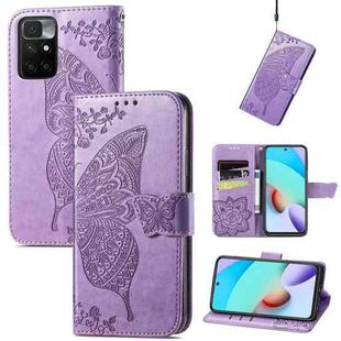 Butterfly Love Flowers Embossed Horizontal Flip Leather Case with Holder & Card Slots & Wallet & Lanyard For Xiaomi Redmi 10(Light Purple)