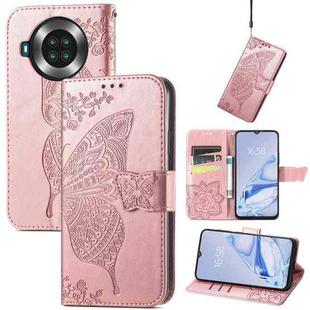 Butterfly Love Flowers Embossed Horizontal Flip Leather Case with Holder & Card Slots & Wallet & Lanyard For CUBOT Note 20(Rose Gold)