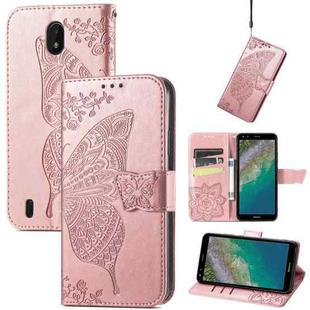 Butterfly Love Flowers Embossed Horizontal Flip Leather Case with Holder & Card Slots & Wallet & Lanyard For Nokia C01 Plus(Rose Gold)