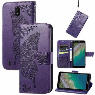 Butterfly Love Flowers Embossed Horizontal Flip Leather Case with Holder & Card Slots & Wallet & Lanyard For Nokia C01 Plus(Dark Purple)