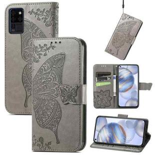 Butterfly Love Flowers Embossed Horizontal Flip Leather Case with Holder & Card Slots & Wallet & Lanyard For Oukitel C21(Gray)