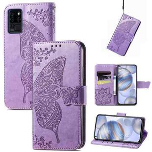 Butterfly Love Flowers Embossed Horizontal Flip Leather Case with Holder & Card Slots & Wallet & Lanyard For Oukitel C21(Light Purple)