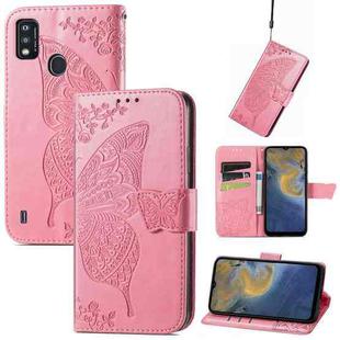 Butterfly Love Flowers Embossed Horizontal Flip Leather Case with Holder & Card Slots & Wallet & Lanyard For ZTE Blade A51(Pink)