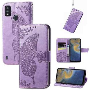 Butterfly Love Flowers Embossed Horizontal Flip Leather Case with Holder & Card Slots & Wallet & Lanyard For ZTE Blade A51(Light Purple)