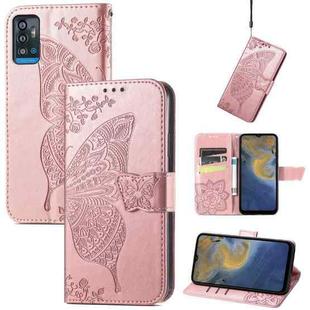 Butterfly Love Flowers Embossed Horizontal Flip Leather Case with Holder & Card Slots & Wallet & Lanyard For ZTE Blade A71(Rose Gold)
