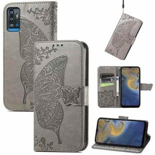 Butterfly Love Flowers Embossed Horizontal Flip Leather Case with Holder & Card Slots & Wallet & Lanyard For ZTE Blade A71(Gray)