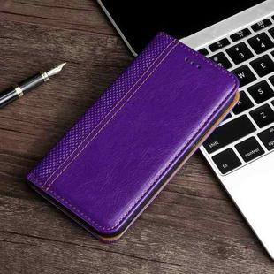 For iPhone 13 mini Grid Texture Magnetic PU + TPU Horizontal Flip Leather Case (Purple)