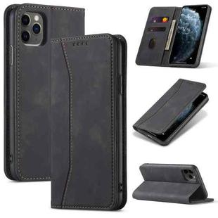 For iPhone 13 mini Skin-feel Calfskin Texture Magnetic Dual-Fold Horizontal Flip Leather Case with Holder & Card Slots & Wallet (Black)
