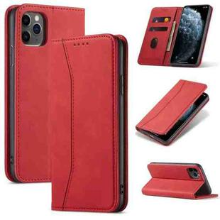 For iPhone 13 mini Skin-feel Calfskin Texture Magnetic Dual-Fold Horizontal Flip Leather Case with Holder & Card Slots & Wallet (Red)