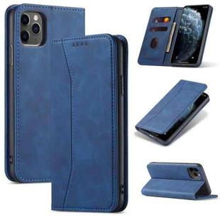 For iPhone 13 Skin-feel Calfskin Texture Magnetic Dual-Fold Horizontal Flip Leather Case with Holder & Card Slots & Wallet(Blue)