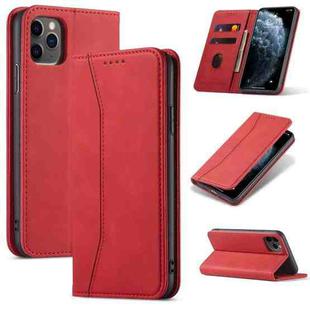 For iPhone 13 Pro Max Skin-feel Calfskin Texture Magnetic Dual-Fold Horizontal Flip Leather Case with Holder & Card Slots & Wallet (Red)
